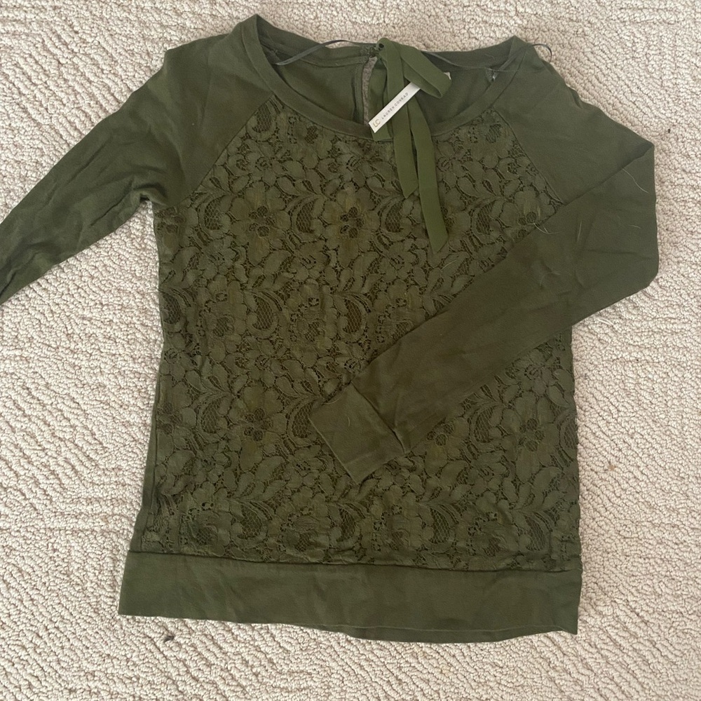 Olive Green Lace Detail Women's Top